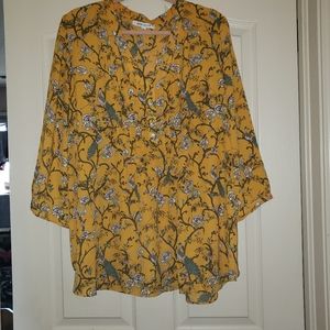 Rose + Olive 3X Bird Print Mustard Tunic